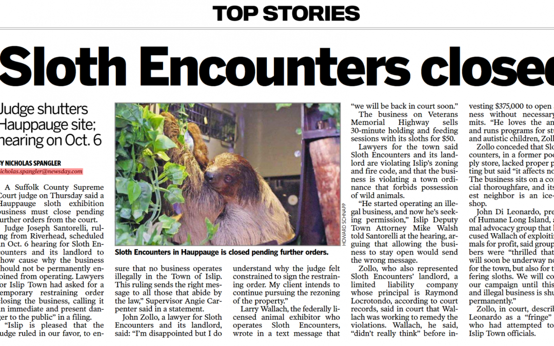 Supreme Court orders Sloth Encounters must shut down pending further orders from the court